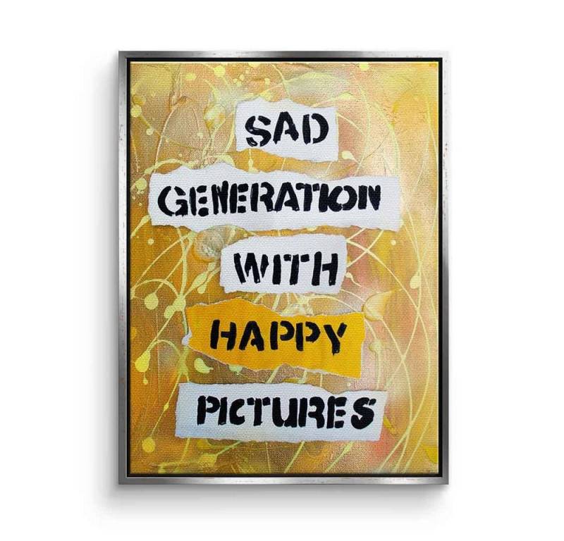 DOTCOMCANVAS® Leinwandbild Sad Generation, Leinwandbild Motivation Spruch Zitat Sad Generation gelb weiß von Dotcomcanvas