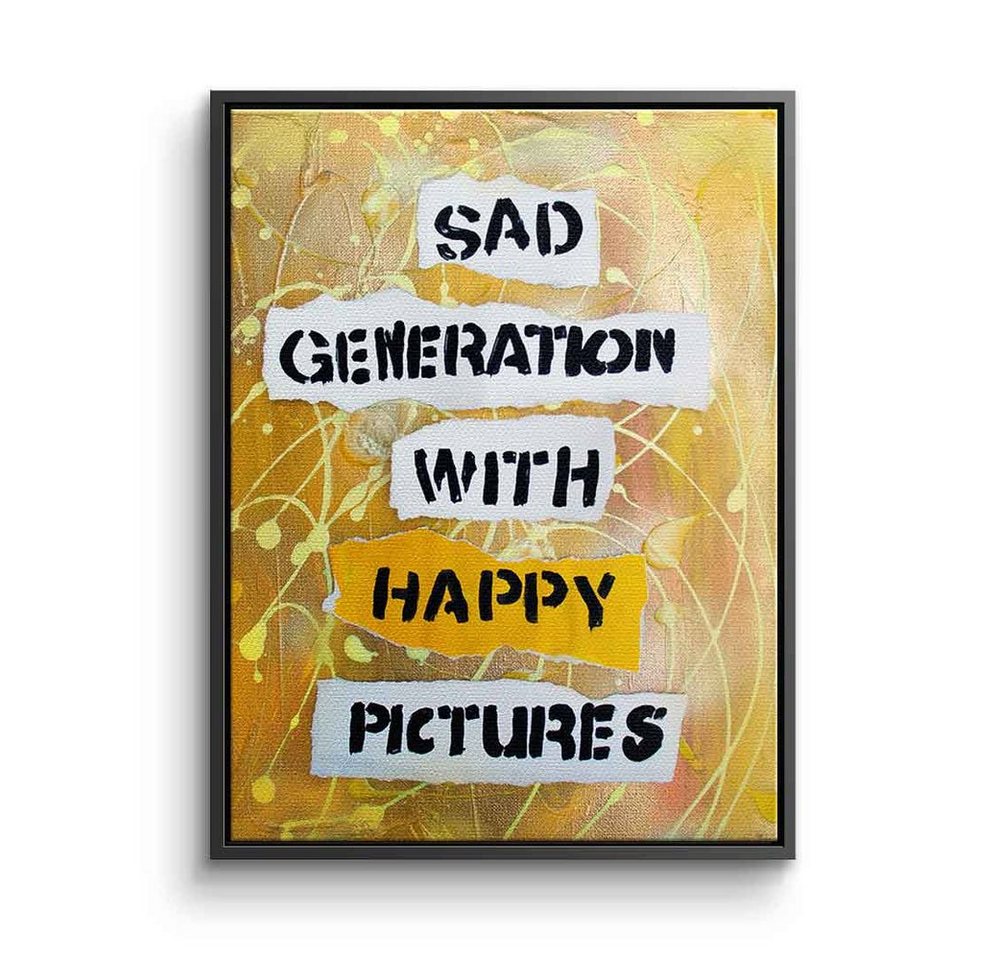 DOTCOMCANVAS® Leinwandbild Sad Generation, Leinwandbild Motivation Spruch Zitat Sad Generation gelb weiß von Dotcomcanvas