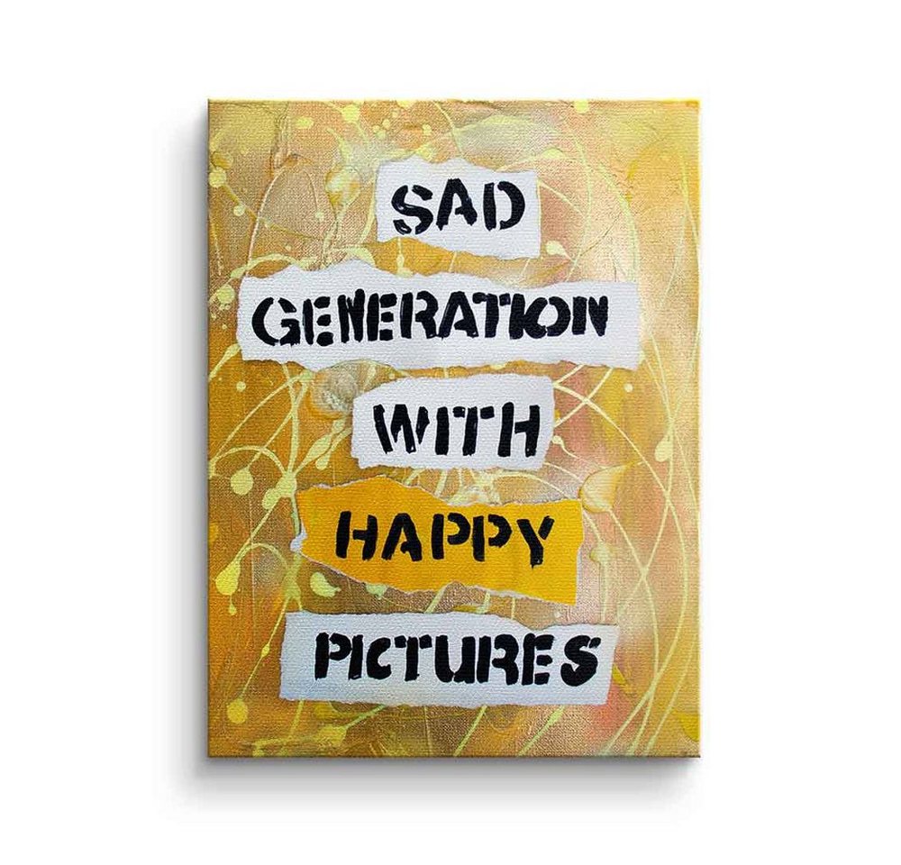 DOTCOMCANVAS® Leinwandbild Sad Generation, Leinwandbild Motivation Spruch Zitat Sad Generation gelb weiß von Dotcomcanvas