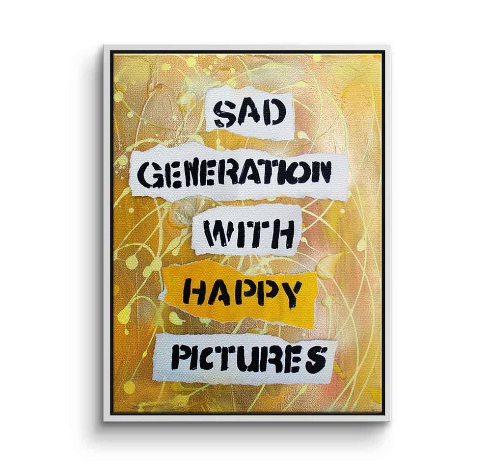 DOTCOMCANVAS® Leinwandbild Sad Generation, Leinwandbild Motivation Spruch Zitat Sad Generation gelb weiß von Dotcomcanvas