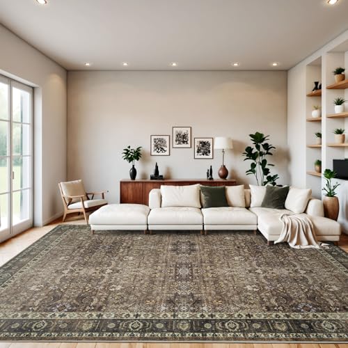 Dotiiorug Waschbarer Teppich, Vintage, Boho, Blumenmuster, für Wohnzimmer, Schlafzimmer, rutschfest, Niederflorteppich, 077, braunes Blumenmuster Dotiiorug Waschbarer Teppich, Vintage, Boho, Blumenmuster, für Wohnzimmer, Schlafzimmer, rutschfest, Niederflorteppich, 077, braunes Blumenmuster von Dotiiorug