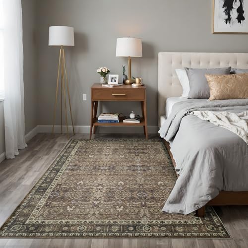 Dotiiorug Waschbarer Teppich, Vintage, Boho, Blumenmuster, für Wohnzimmer, Schlafzimmer, rutschfest, Niederflorteppich, 077, braunes Blumenmuster Dotiiorug Waschbarer Teppich, Vintage, Boho, Blumenmuster, für Wohnzimmer, Schlafzimmer, rutschfest, Niederflorteppich, 077, braunes Blumenmuster von Dotiiorug