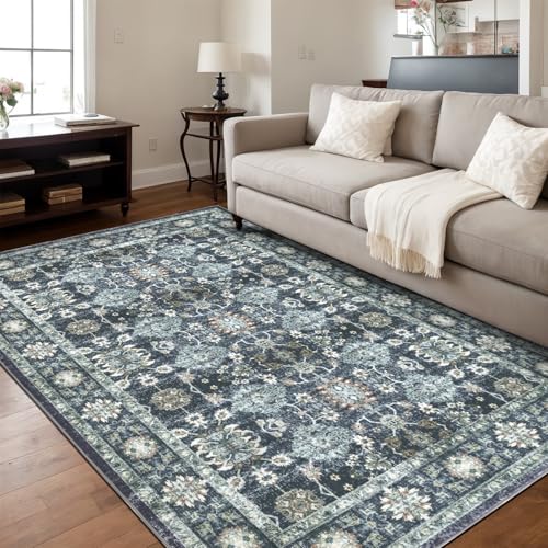 Dotiiorug Waschbarer Teppich für Wohnzimmer, Vintage-Blumenmuster, weich, rutschfest, schmutzabweisend, Boho-Teppich für Innenbereich, Schlafzimmer, Esszimmer, Zuhause, Büro, Blau/Marineblau Dotiiorug Waschbarer Teppich für Wohnzimmer, Vintage-Blumenmuster, weich, rutschfest, schmutzabweisend, Boho-Teppich für Innenbereich, Schlafzimmer, Esszimmer, Zuhause, Büro, Blau/Marineblau von Dotiiorug