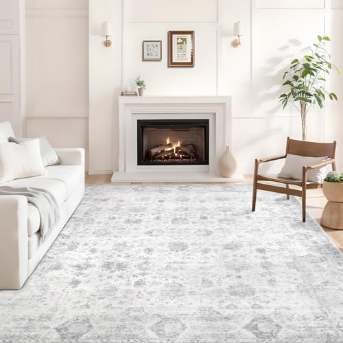 Dotiiorug Waschbarer Teppich für Wohnzimmer, Vintage-Blumenmuster, weich, rutschfest, schmutzabweisend, Boho-Teppich für Schlafzimmer, Esszimmer, Küche, Zuhause, Büro, Grau Dotiiorug Waschbarer Teppich für Wohnzimmer, Vintage-Blumenmuster, weich, rutschfest, schmutzabweisend, Boho-Teppich für Schlafzimmer, Esszimmer, Küche, Zuhause, Büro, Grau von Dotiiorug