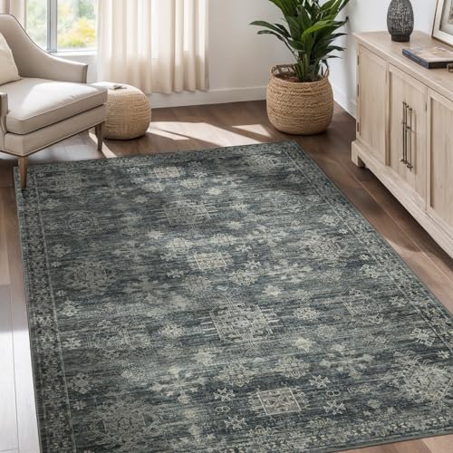 Dotiiorug Waschbarer Vintage-Teppich für Wohnzimmer, niedriger Flor, 12,7 x 17,8 cm, fusselfrei, weich, schmutzabweisend, für den Innenbereich, Blumendruck, Matte für Schlafzimmer, Esszimmer, 096-Blau Dotiiorug Waschbarer Vintage-Teppich für Wohnzimmer, niedriger Flor, 12,7 x 17,8 cm, fusselfrei, weich, schmutzabweisend, für den Innenbereich, Blumendruck, Matte für Schlafzimmer, Esszimmer, 096-Blau von Dotiiorug