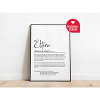 Eltern Definition, Personalisiertes Poster Geschenk, Mutter Vater, Geburtstag Weihnachten, Danke Sagen, Liebe, Wörterbuch, Skandinavisch von DotsAndLinesCreativ