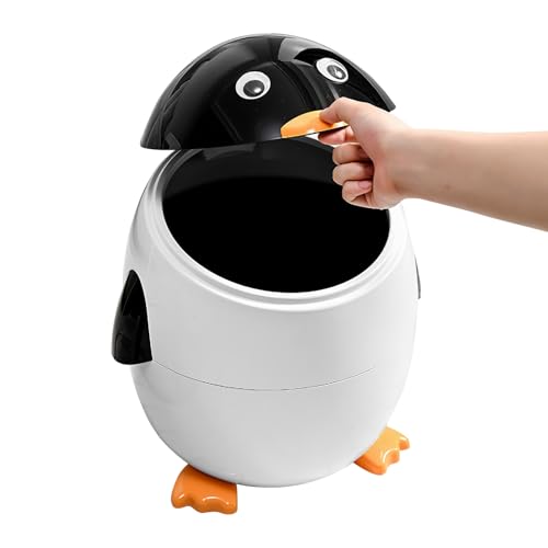 Dottduya Badezimmer Abfalleimer - Schreibtisch Mülleimer in Form eines Pinguins | Moderner kompakter Tier Abfallbehälter für den Einsatz im Schlafzimmer, unter dem Schreibtisch, in der Küche, im von Dottduya