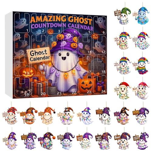 Dottduya Halloween Countdown Kalender,Weihnachts Countdown Kalender 24 Tage Geist Adventskalender | Acryl 2D Festliche Ornament Deko für Haus Wand Party Fest Aktivitäten Versammlung Zuhause Anzeige von Dottduya