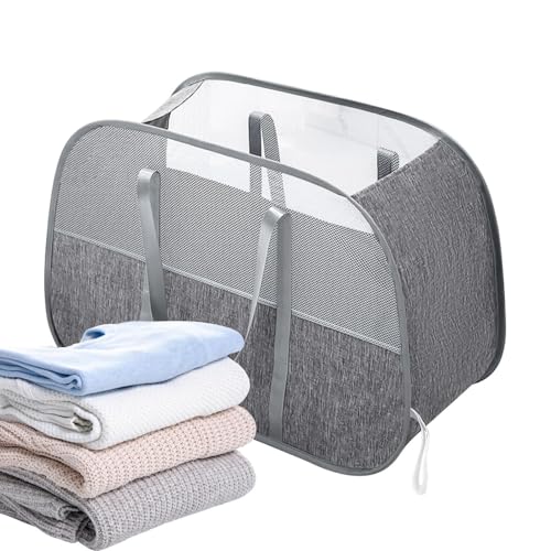 Dottduya Klappbarer Wäschekorb - Klappbarer Wäschekorb Aus Mesh | Kleider Organisation Für Kleiderschrank Reisen Wohnung Waschsalon Gästezimmer von Dottduya