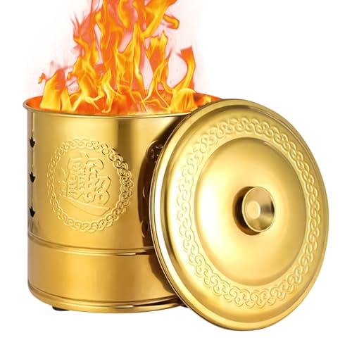 Dottduya Papierverbrennungstonne - Edelstahl Brenneimer Für Papier Mit Tragegriff,Festliches Behältnis Mit Deckel Für Rituale Beerdigung Qingming Fest von Dottduya