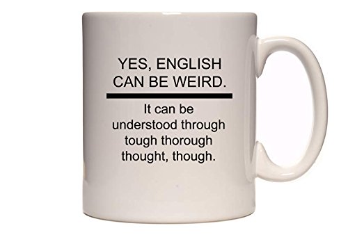 DottsMusic Ja, Englisch, kann schwierig Werden. Funny Zungenbrecher Englisch Sprache Text Design – Neuheit Tee/Kaffee Becher/Tasse von DottsMusic