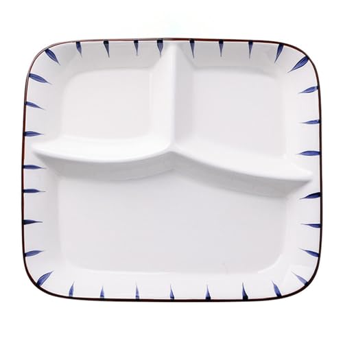 DouYuan Teller 3 Geteilt Porzellan Quadratische, Portion Kontrolle Teller, Diät Teller zum Abnehmen, Snack Teller mit Fächern von DouYuan
