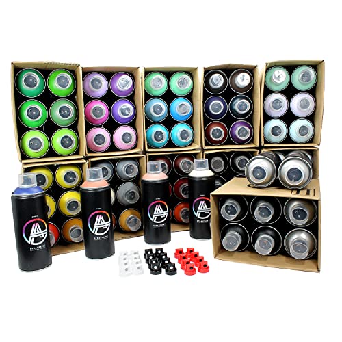 Double A Spraypaint Sprühdosen Set, Paket Multicolor Maxi, 72 Spraydosen 400ml + Sprühaufsätze von Double A Spraypaint