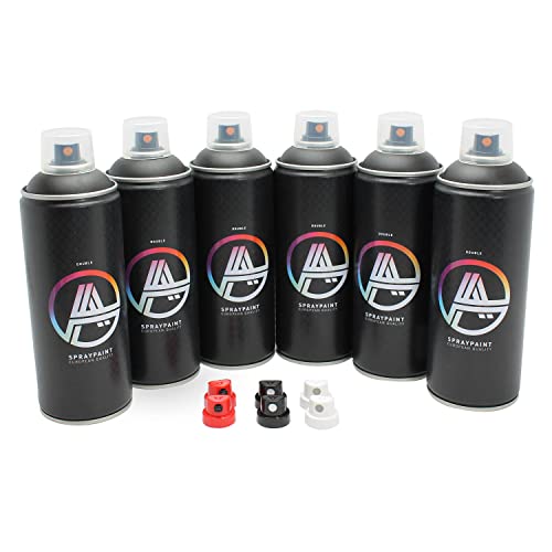 Double A Spraypaint Sprühdosen Set, Paket Black, 6x400ml Schwarz Spraydosen 400ml + Sprühaufsätze von Double A Spraypaint