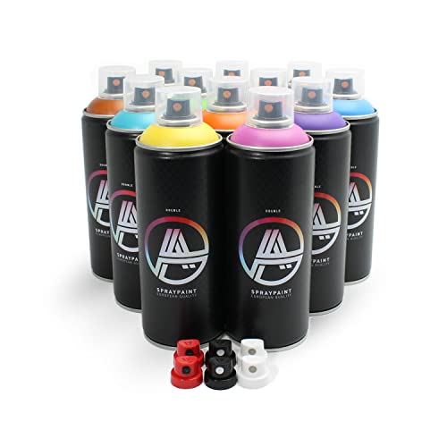 Double A Spraypaint Sprühdosen Set, Paket Grundfarben Groß, 12 Spraydosen 400ml + Sprühaufsätze von Double A Spraypaint