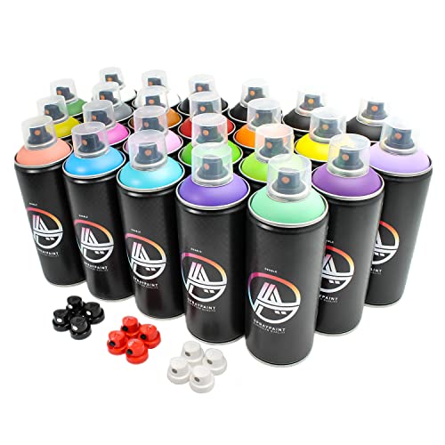 Double A Spraypaint Sprühdosen Set, Paket Multicolor, 24 Spraydosen 400ml + Sprühaufsätze von Double A Spraypaint