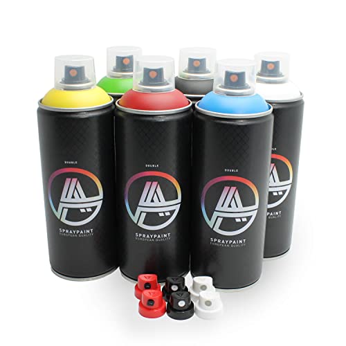 Double A Spraypaint Sprühdosen Set, Paket Grundfarben klein, 6 Spraydosen 400ml + Sprühaufsätze von Double A Spraypaint