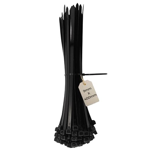 Double Dragon 100 Stück robuste schwarze PA66-Nylon-Kabelbinder – 400 mm x 9 mm – selbstsichernde Kabelbinder in Industriequalität mit 79,4 kg Zugfestigkeit für den Innen- und Außenbereich von Double Dragon