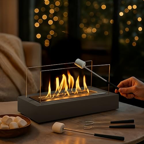 Double T Concept, Tischkamin - Juno Anthrazit Tischkamin mit 3 Stunden Brenndauer, Bioethanol Kamin für Innen und Außen, Metall, Balkon Wohnung Dekoration, Schaffen Sie eine romantische Atmosphäre Double T Concept, Tischkamin - Juno Anthrazit Tischkamin mit 3 Stunden Brenndauer, Bioethanol Kamin für Innen und Außen, Metall, Balkon Wohnung Dekoration, Schaffen Sie eine romantische Atmosphäre von Double T Concept