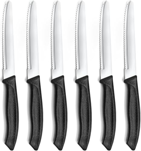 Double.S Frühstücksmesser 6 Stück, Steakmesser Tomatenmesser mit Wellenschliff Brötchenmesser 22cm Scharfe Besteck Messer Schwarz von Double.S