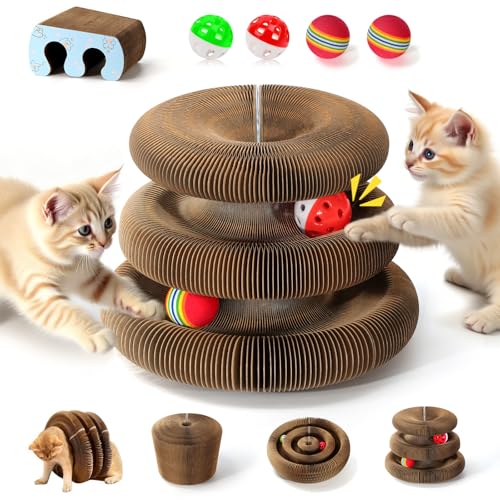Doppelschichtiges Magic Organ Cat Scratcher Board mit 4 interaktiven Bällen, Faltbare Kratzunterlage für Indoor-Katzen von DoubleCare
