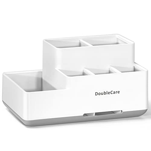 Großer Zahnbürstenhalter Elektrische Zahnbürste, Abnehmbarer Kunststoff Zahnbürstenständer, 5 Fächer Multifunktionale Aufbewahrung für Zahnbürste Zahnpasta Rasierer, Einfach zu Säubern,Grau-Weiß von DoubleCare