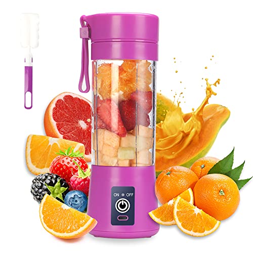 Mixer Smoothie Maker, Elektrischer USB-Entsafter Mixer, Tragbarer Mini-Mixer für Shakes und Smoothies, Saft, 380 ml, Sechs Klingen Ideal zum Mischen(Lila) von DoubleCare