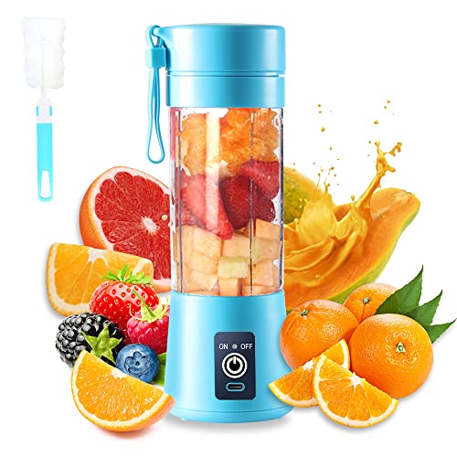 Mixer Smoothie Maker, Elektrischer USB-Entsafter Mixer, Tragbarer Mini-Mixer für Shakes und Smoothies, Saft, 380 ml, Sechs Klingen Ideal zum Mischen (Blau) von DoubleCare