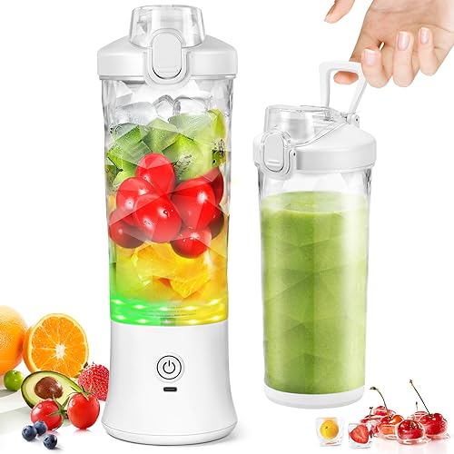 Mixer Smoothie Maker 600ml, Wiederaufladbarer, 4000 mAh Portable Blender, 3D 6 Klingendesign und IP67 Wasserdichtigkeit, USB-Frischsaftmixer mit 2 Mixmodi und 270 W Motor Leicht umrühren von DoubleCare