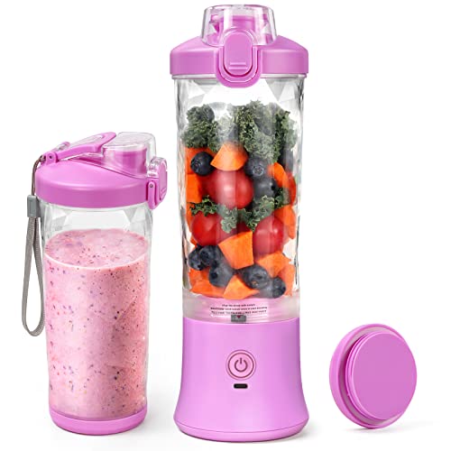Mixer Smoothie Maker 600ml, Wiederaufladbarer, 4000 mAh Portable Blender, 3D 6 Klingendesign und IP67 Wasserdichtigkeit, USB-Frischsaftmixer mit 2 Mixmodi und 270 W Motor Leicht umrühren von DoubleCare