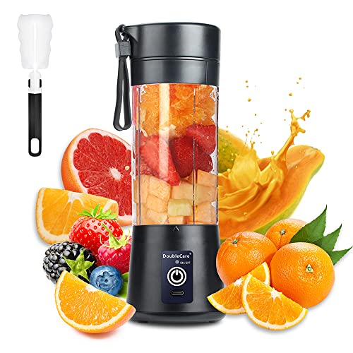 Tragbarer Mixbecher, elektrischer USB-Entsafter, Mini-Mixer, tragbarer Mixer für Shakes und Smoothies, Saft, 380 ml, sechs Klingen, ideal zum Mischen, schwarz von DoubleCare