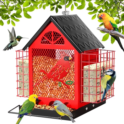 Vogelfutterspender für den Außenbereich, große Kapazität Futterspender mit doppeltem Talgkäfig Kuchen, Metall hängende Vogelhäuser mit Wasserbecher für Hof, Garten, für Vogelliebhaber Vogelfutterspender für den Außenbereich, große Kapazität Futterspender mit doppeltem Talgkäfig Kuchen, Metall hängende Vogelhäuser mit Wasserbecher für Hof, Garten, für Vogelliebhaber von DoubleCare