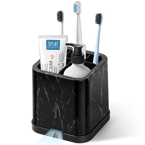 Zahnbürstenhalter, Marmor Toothbrush Holder Elektrische Badezimmer Organizer, Rasierer Organizer Leicht zu Reinigender Abnehmbarer, Mit 5 Fächern und Drainagelöchern Zahnpastaspender von DoubleCare