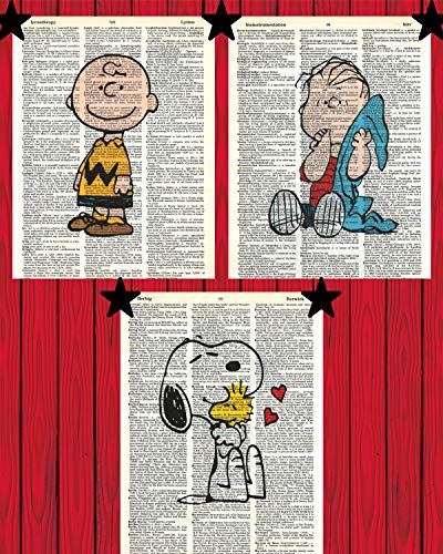 Peanuts Cartoon-Wandkunst-Set, Charlie Brown Linus Snoopy Woodstock Wörterbuch, Kunstdruck, 20 x 25 cm, 3 Stück von DoubleDare Designs