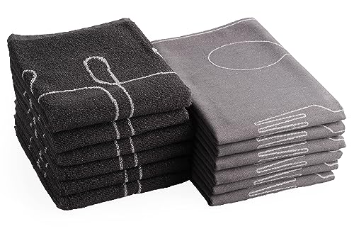 DoubleDry 12er Set Geschirrtücher und Küchtentücher Set - 100% Baumwolle - 6X 50x70cm und 6X 50x50cm - Oeko-Tex Zertifiziert (Besteck, Grau) von DoubleDry