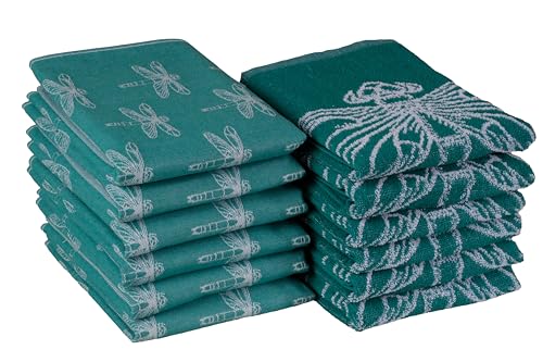 DoubleDry 12er Set Geschirrtücher und Küchtentücher Set - 100% Baumwolle - 6X 50x70cm und 6X 50x50cm - Oeko-Tex Zertifiziert (Smaragdlibel, Grünblau) von DoubleDry