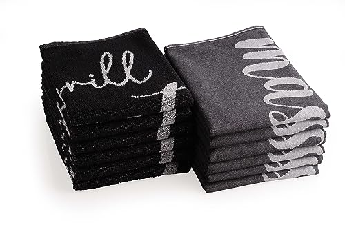 DoubleDry 12er Set Geschirrtücher und Küchtentücher Set - 100% Baumwolle - 6X 50x70cm und 6X 50x50cm - Oeko-Tex Zertifiziert (Grill Master, Schwarz) von DoubleDry
