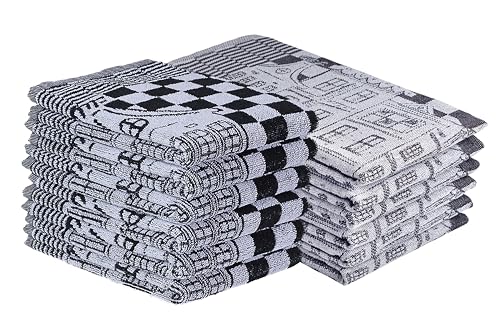 DoubleDry 12er Set Geschirrtücher und Küchtentücher Set - 100% Baumwolle - 6X 50x70cm und 6X 50x50cm - Oeko-Tex Zertifiziert (Kanalhause, Schwarz) von DoubleDry