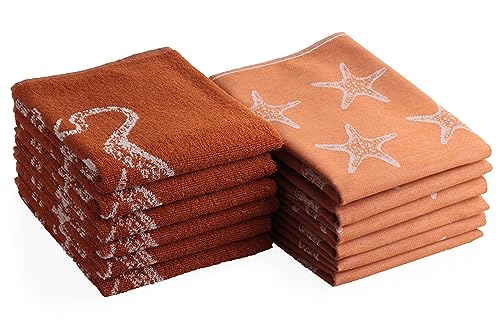 DoubleDry 12er Set Geschirrtücher und Küchtentücher Set - 100% Baumwolle - 6X 50x70cm und 6X 50x50cm - Oeko-Tex Zertifiziert (Meer, Terracotta) von DoubleDry