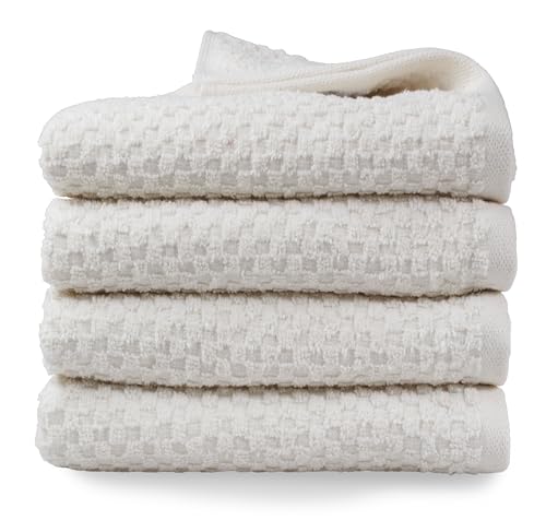 DoubleDry Popcorn Handtücher Set– 4er Set 50x100 cm Baumwolle – 420 g/m² – Weich & Saugstark – Badetuch badehandtücher - Oeko-Tex Made in Green Zertifiziert (Creme) von DoubleDry