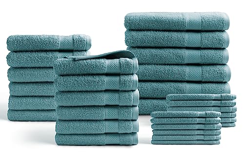 DoubleDry Hotel Collection Towel Set - 30 Pieces - 100% Cotton - 500 g/m² - Soft - Absorbent - Oeko-TEX Certified (Denim Blau) von DoubleDry