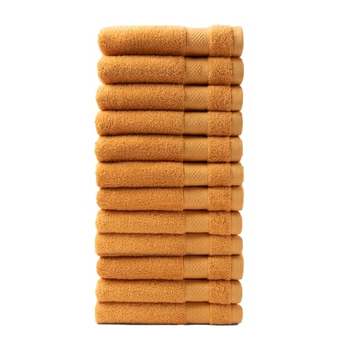 DoubleDry Handtücher Set 12-50 X 100 cm, Flauschige Badehandtücher, Duschhandtücher aus 100% Baumwolle (Oeko-TEX MIG Certified)- 500 g/m², Handtücher für Fitnessstudio, Spa & Strand (Ockergelb) von DoubleDry
