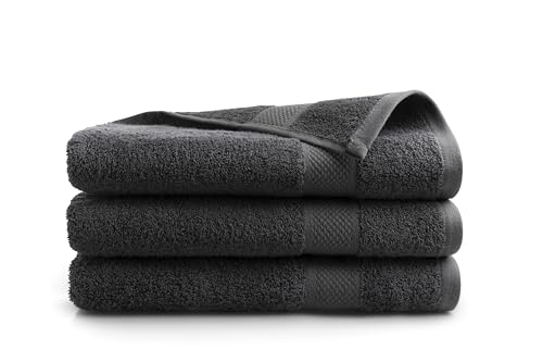 DoubleDry Premium Handtücher Set - 3 Stück 70 X 140 cm Baumwolle - 500 g/m² - Weich & Saugstark - Badetuch badehandtücher Große Handtuch (Anthrazit) von DoubleDry