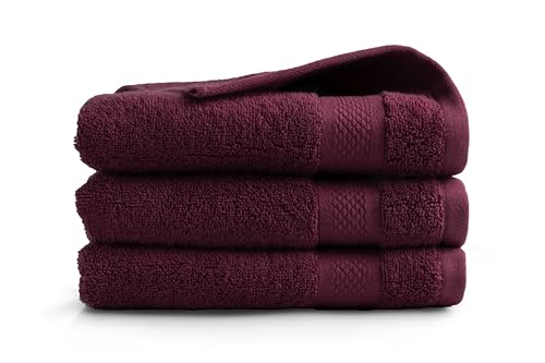 DoubleDry Premium Handtücher Set - 3 Stück 70 X 140 cm Baumwolle - 500 g/m² - Weich & Saugstark - Badetuch badehandtücher Große Handtuch (Bordeaux Rot) von DoubleDry