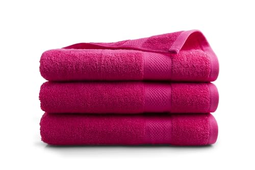 DoubleDry Premium Handtücher Set - 3 Stück 70 X 140 cm Baumwolle - 500 g/m² - Weich & Saugstark - Badetuch badehandtücher Große Handtuch (Rosa) von DoubleDry