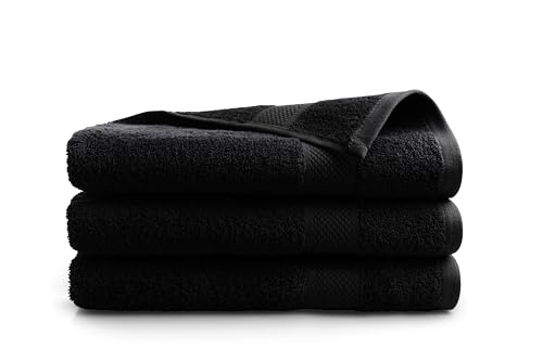DoubleDry Premium Handtücher Set - 3 Stück 70 X 140 cm Baumwolle - 500 g/m² - Weich & Saugstark - Badetuch badehandtücher Große Handtuch (Schwarz) von DoubleDry
