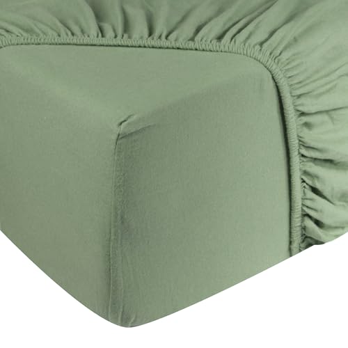DoubleDry Spannbettlaken Jersey 180x200cm - 100% Baumwolle - Spannbetttuch - 28cm Steg - Grün von DoubleDry