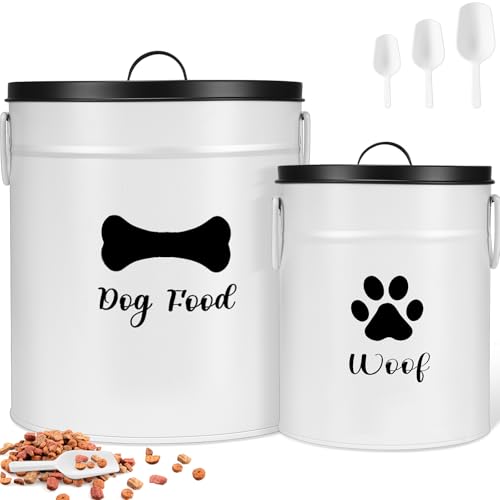 DoubleFill Extra große 23 + 4,5 kg Hundefutter-Aufbewahrungsbehälter aus Metall, luftdicht, mit Deckel und Löffel, Bauernhaus-Stil, großes Haustier, Keksdose für Küche, Theke, Geschenk, 2 Stück von DoubleFill