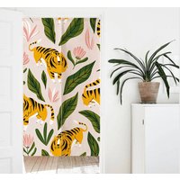 Handgezeichnete Süße Rosa Tiger Blätter Tür Vorhang Noren, Kunstdruck Wand Wandteppich Wohndekor, Farbe Blöcke Abstrakte Baumwolle Leinen Raumteiler von DoubleKong