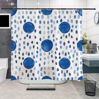 Handgezeichneter Indigo Kunst Duschvorhang, Wasserdicht Waschbar 21x71 Zoll, Schöne Punkte Malerei Kinderzimmer Badezimmer Dekor Idee von DoubleKong